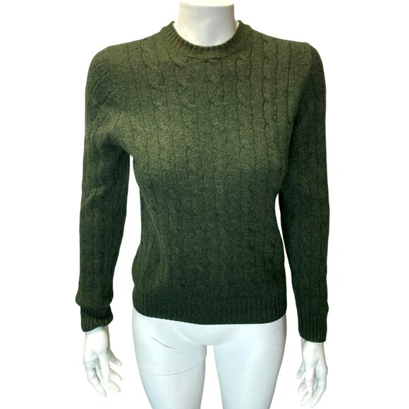 Brooks Brothers Italian Cashmere Cable Knit Olive Green Sweater XS Crewneck - Picture 1 of 5